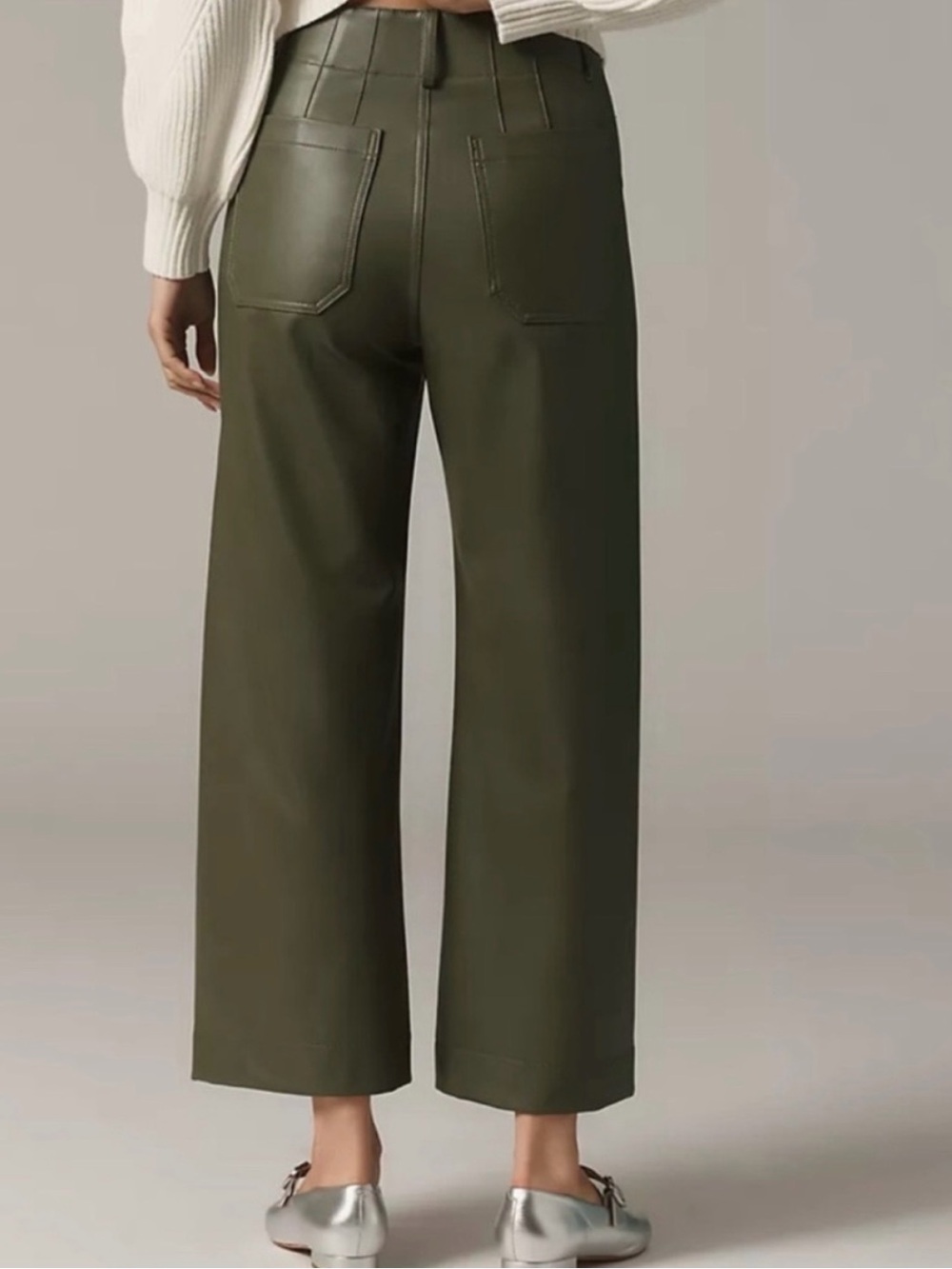 Wide Leg Faux Leather Pant Dark Green. Maeve the Collette from Anthropologie - Picture 2 of 6
